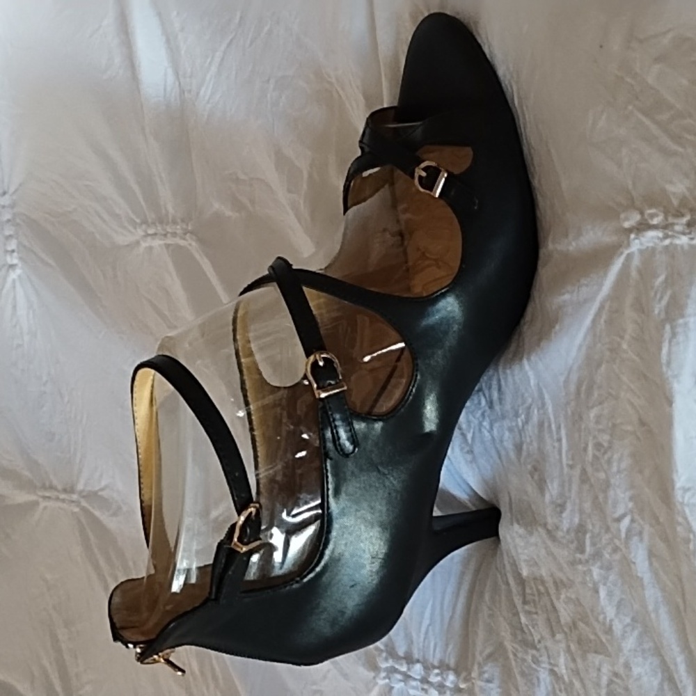 NEW Ellen Tracy Strappy 3" Heel Leather Shoes - Aurly Black SZ 9M - Picture 4 of 8